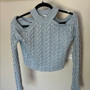 Zara Women's Light Blue Off-Shoulder Sweater